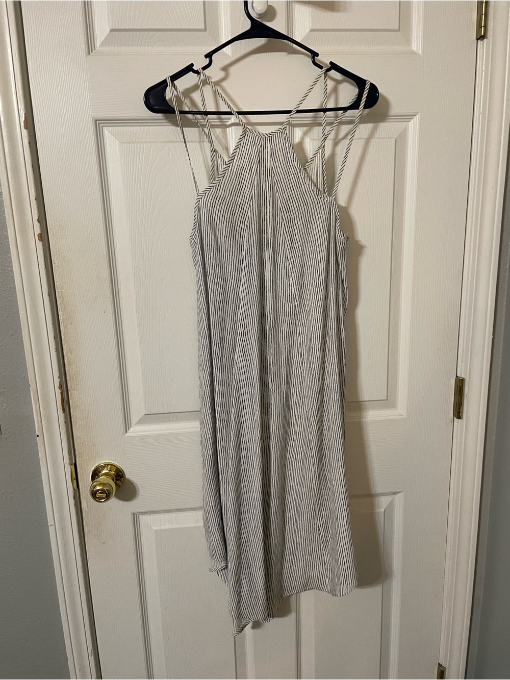 Blu Pepper White and Black Striped Asymmetrical Dress